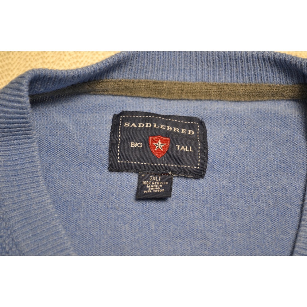 Saddlebred Big Tall V Neck Sweater Blue Acrylic 2XLT - Picture 3 of 4